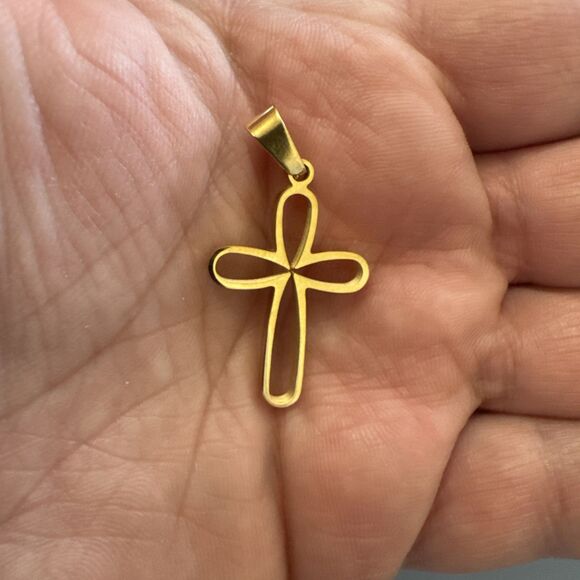 Stainless Steel Cross Pendant Scripture Gold Plated 24 Inch Chain Religious - Picture 4 of 6